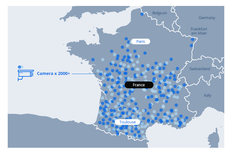 Map of centralized surveillance cameras in France