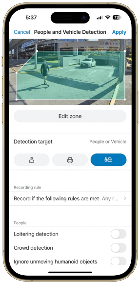 Define detection zones